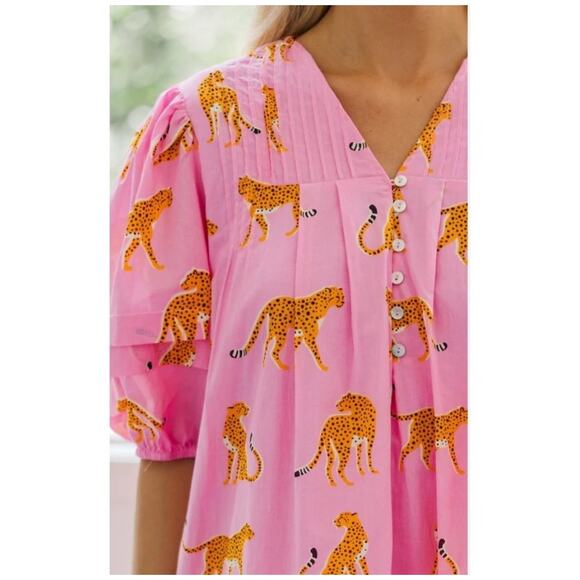 J Marie Follow You Anywhere Cheetah Pink Preppy Puff Sleeve Dress - Picture 3 of 8